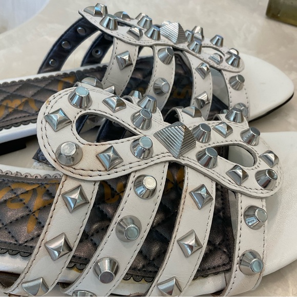 Sam Edelman Beatris studded slide sandals, size 8, white leather, silver studs - Picture 10 of 12